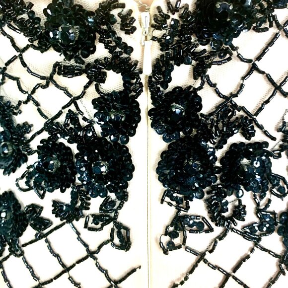 Jolene Mermaid Chiffon Beaded Rhinestone Prom Gown Black Ivory Pageant Size M - Picture 8 of 12